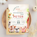 2nd birthday invitation | cute farm animals | template editable canva