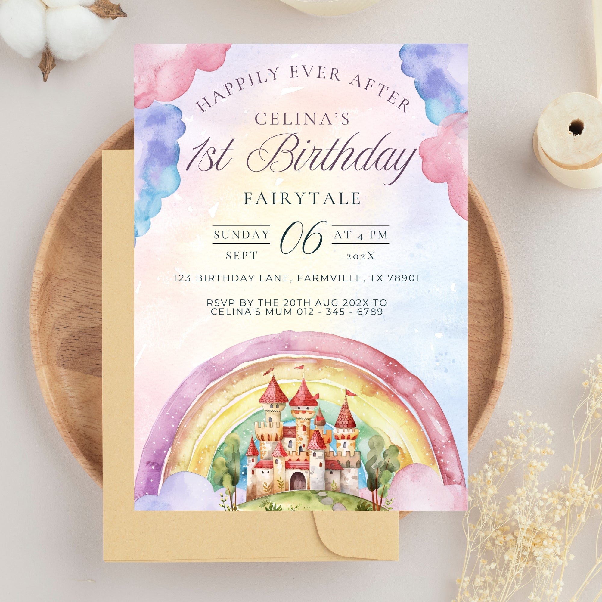 1st birthday fairytale | princess invitation | pink anniversary