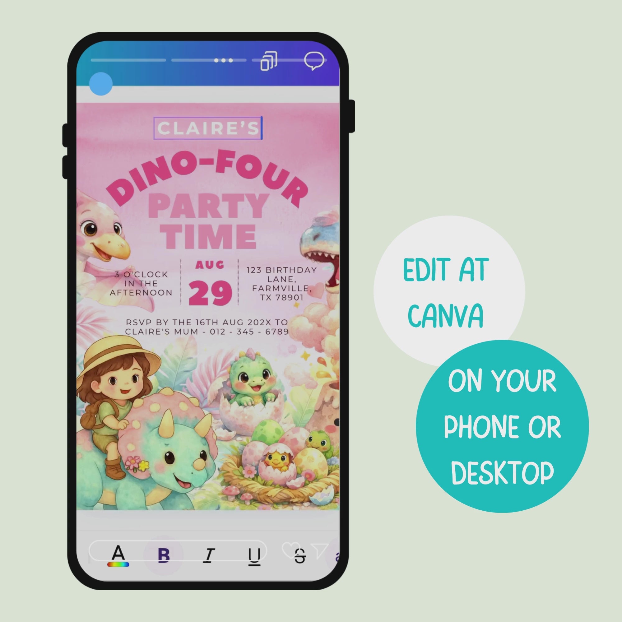 4th birthday girl dinosaur | pink invitation | anniversary party