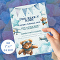 2nd birthday invitation | teddy bear party | blue anniversary